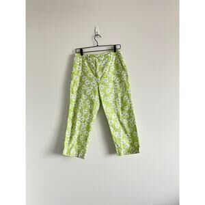 DressBarn Green Bumble Bee & Flowers High-Waisted Straight-Leg Pants 8 Y2K Retro